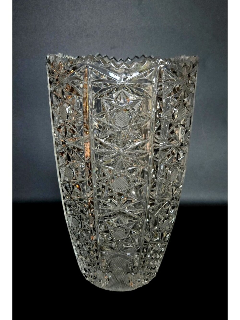Vintag Queens Lace Bohemian Crystal Cut Glass Vase With Starburst Designs & Scal
